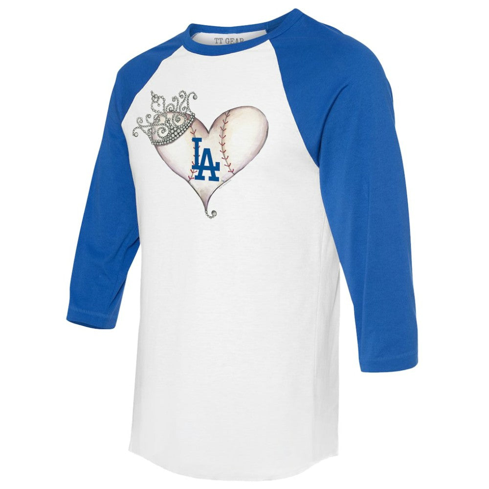 MLB Los Angeles Dodgers Tiny Turnip Unisex Tiara Heart 3/4-Sleeve Raglan T-Shirt