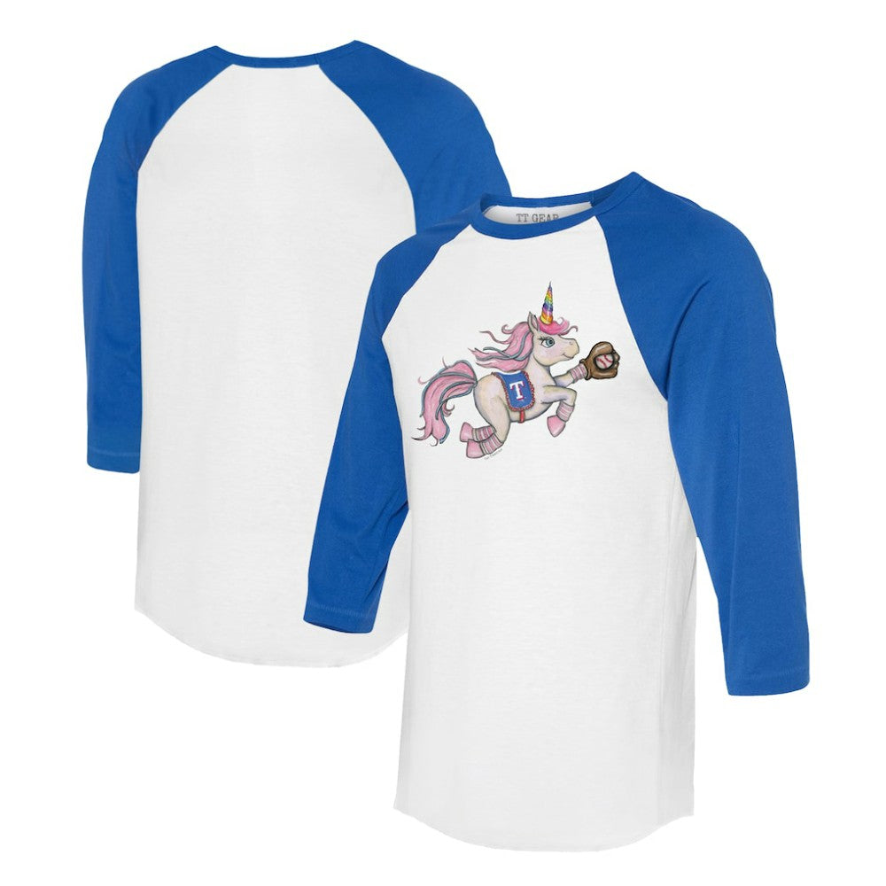 MLB Texas Rangers Tiny Turnip Unisex Unicorn 3/4-Sleeve Raglan T-Shirt