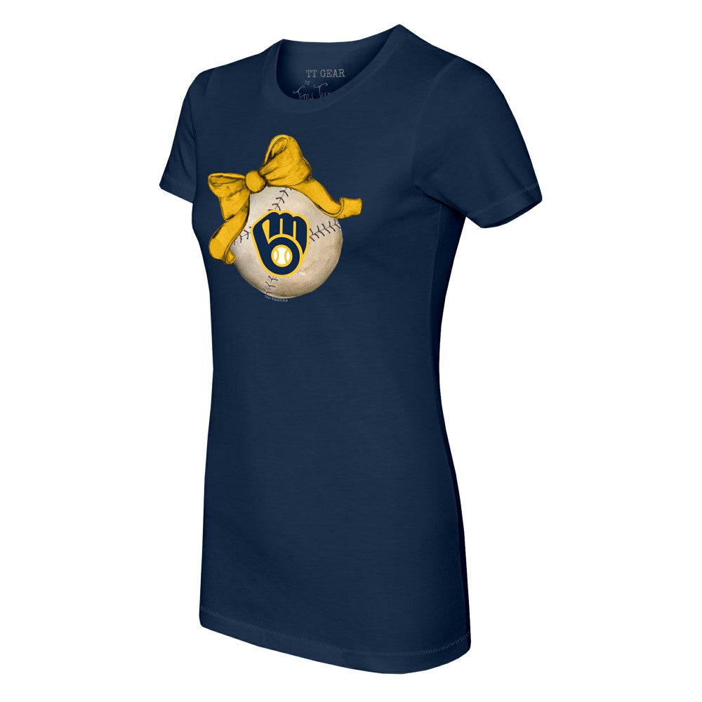 MLB Milwaukee Brewers Tiny Turnip Women's Baseball Bow T-Shirt