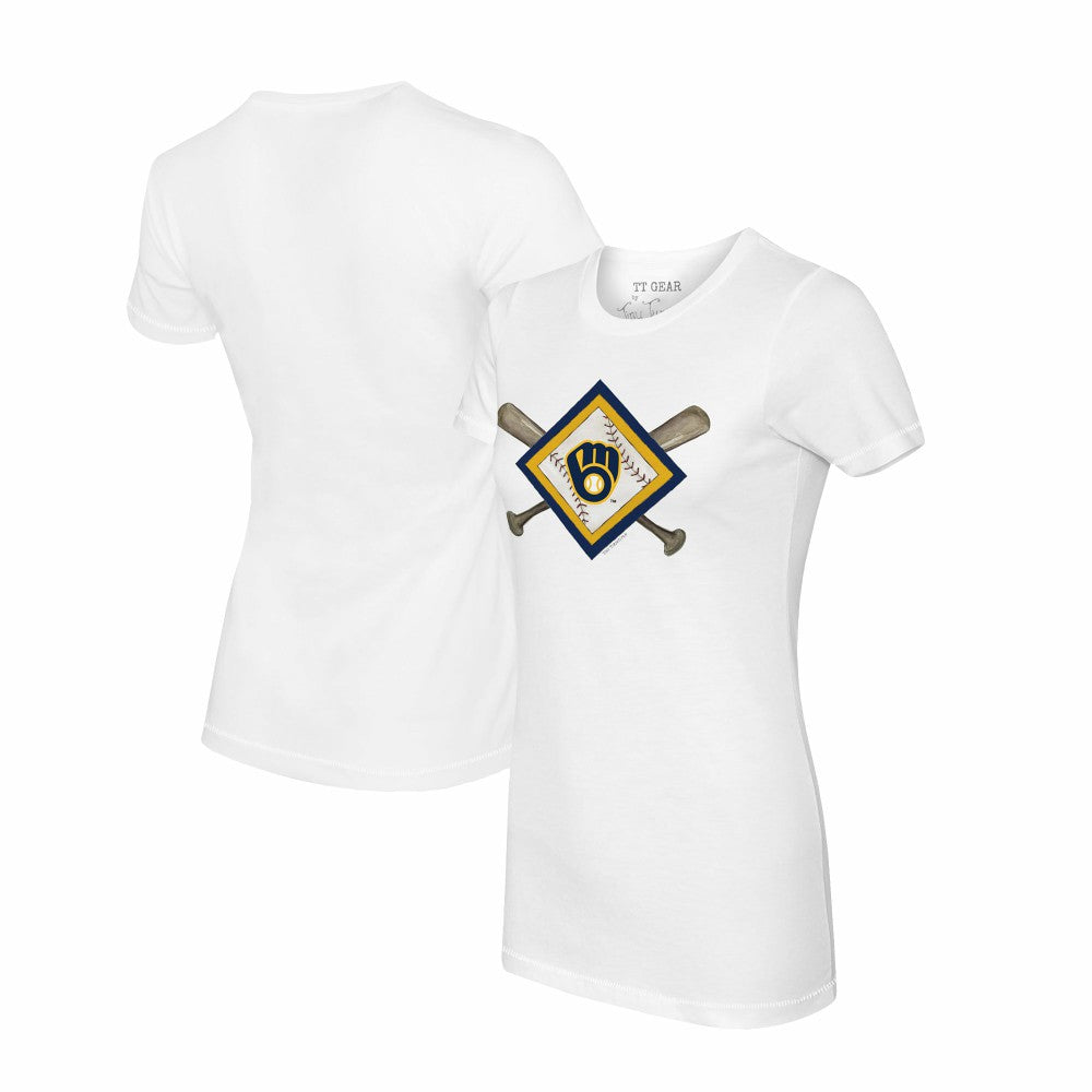 MLB Milwaukee Brewers Tiny Turnip Women's Diamond Cross Bats T-Shirt