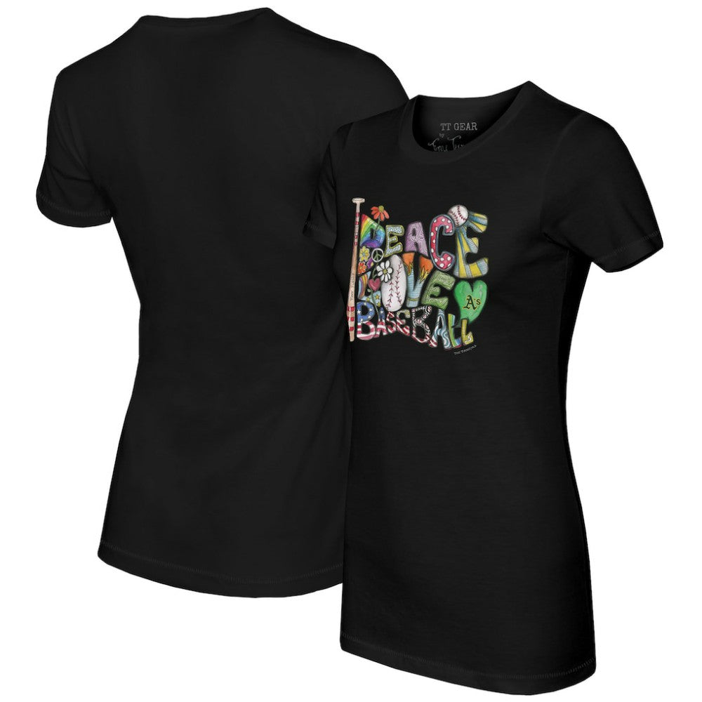 MLB Athletics Tiny Turnip Women's Peace Love Baseball Fitted T-Shirt