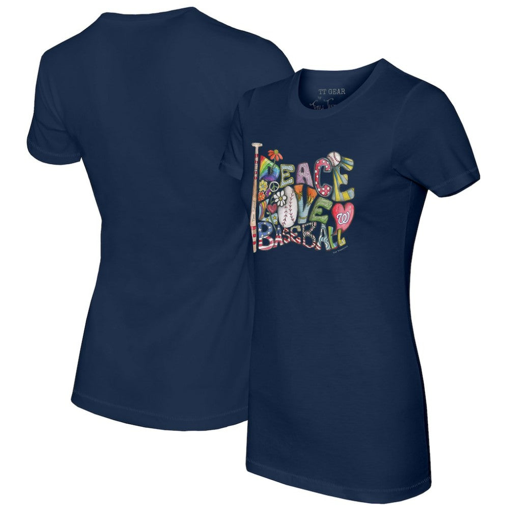 MLB Washington Nationals Tiny Turnip Women's Peace Love Baseball Fitted T-Shirt