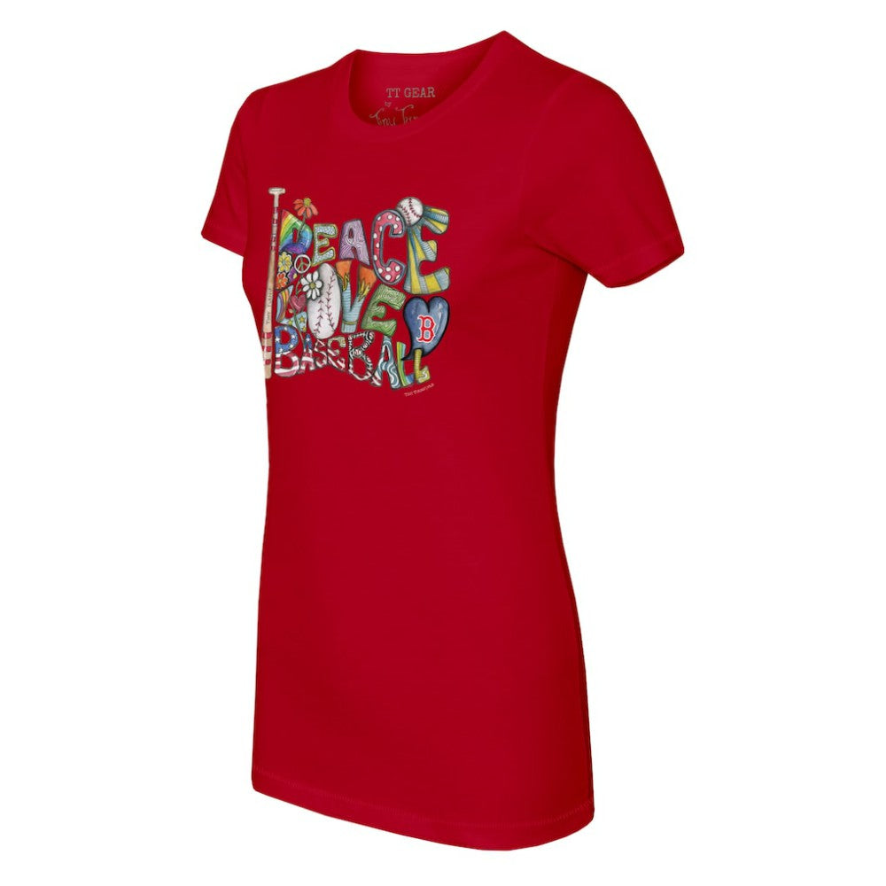 MLB Boston Red Sox Tiny Turnip Women's Peace Love Baseball Fitted T-Shirt