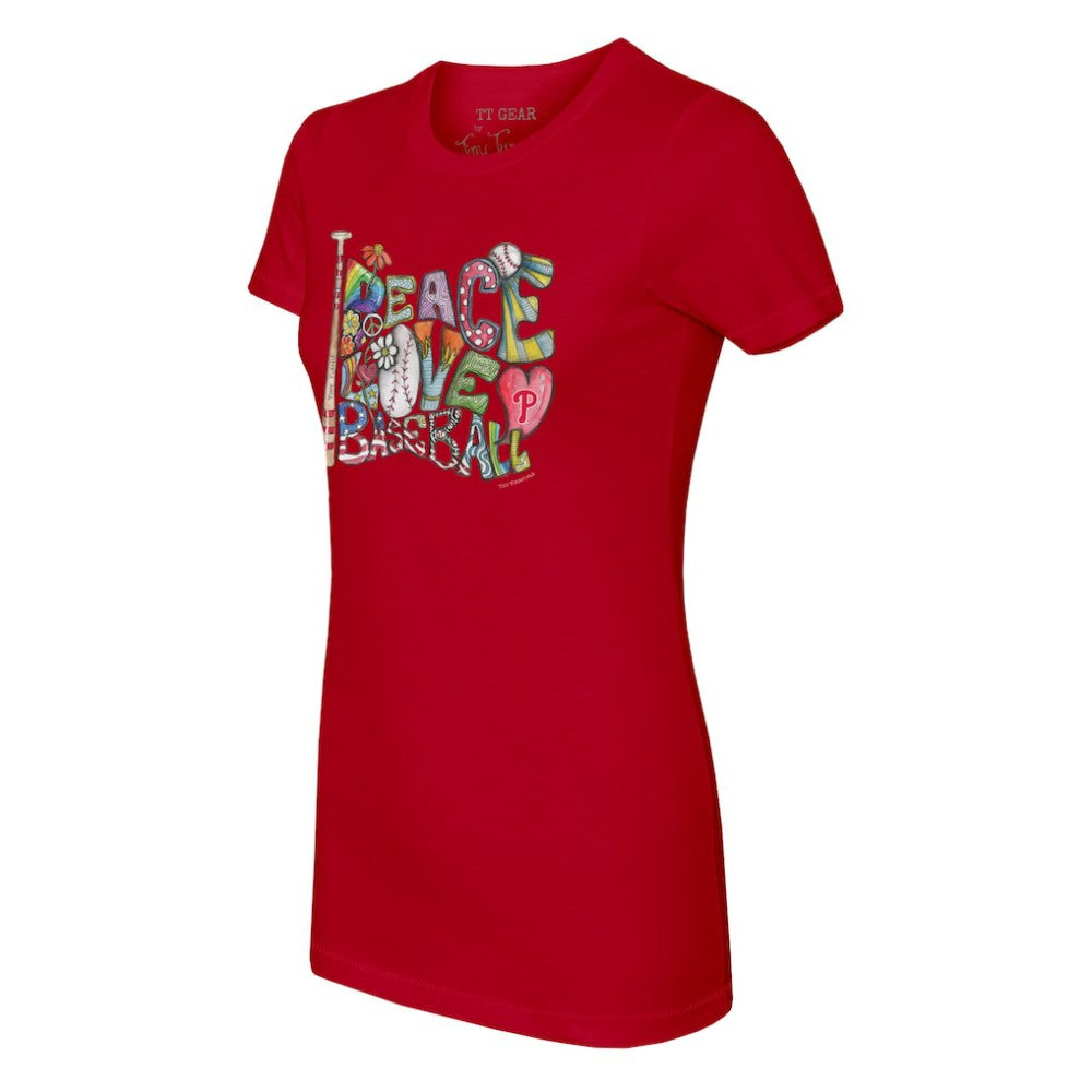 MLB Philadelphia Phillies Tiny Turnip Women's Peace Love Baseball Fitted T-Shirt