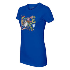 MLB Los Angeles Dodgers Tiny Turnip Women's Peace Love Baseball Fitted T-Shirt