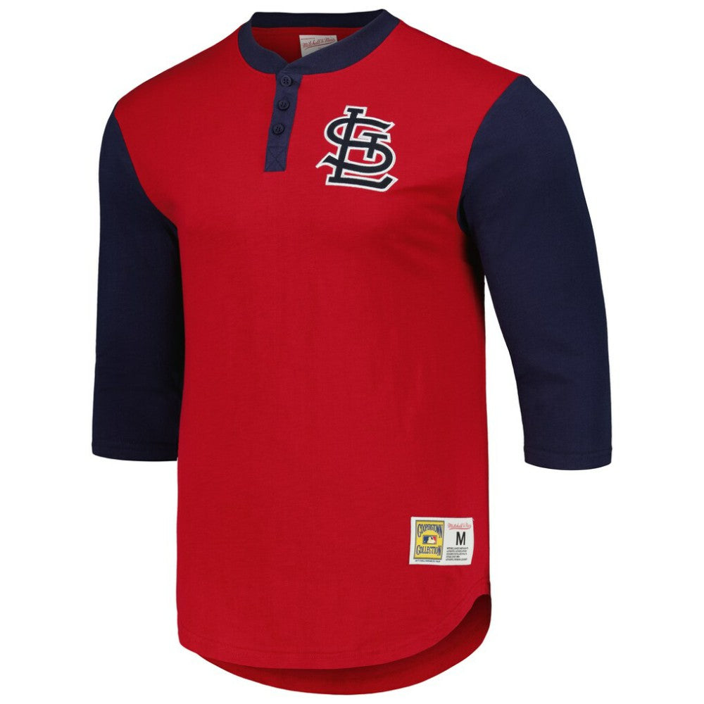 MLB St. Louis Cardinals Mitchell & Ness Cooperstown Collection Legendary Slub Henley 3/4-Sleeve T-Shirt