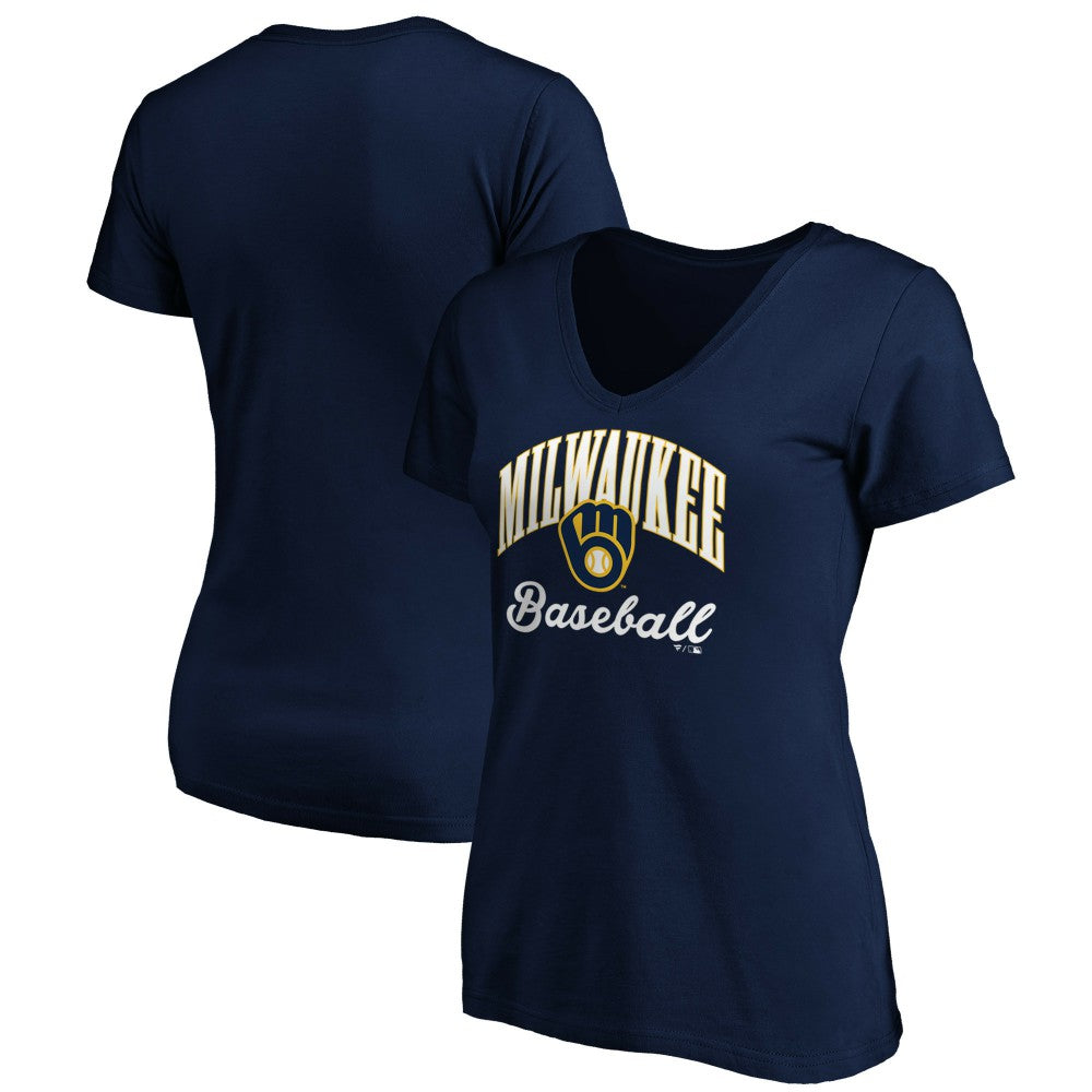 MLB Milwaukee Brewers Women's Core Victory Script V-Neck T-Shirt
