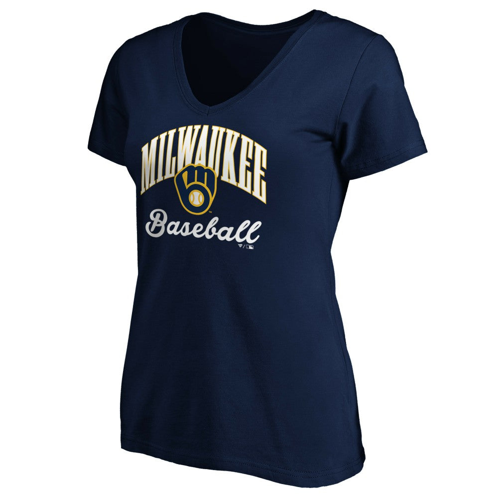 MLB Milwaukee Brewers Women's Core Victory Script V-Neck T-Shirt