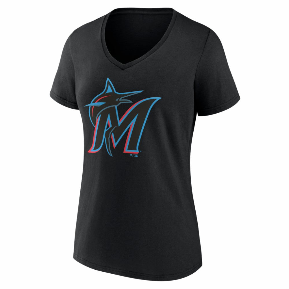 MLB Miami Marlins Women's Logo V-Neck T-Shirt