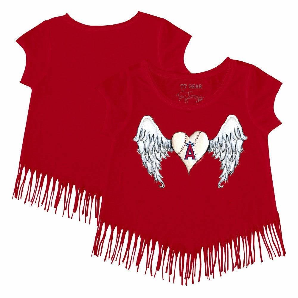 MLB Los Angeles Angels Tiny Turnip Girls Youth Angel Wings Fringe T-Shirt