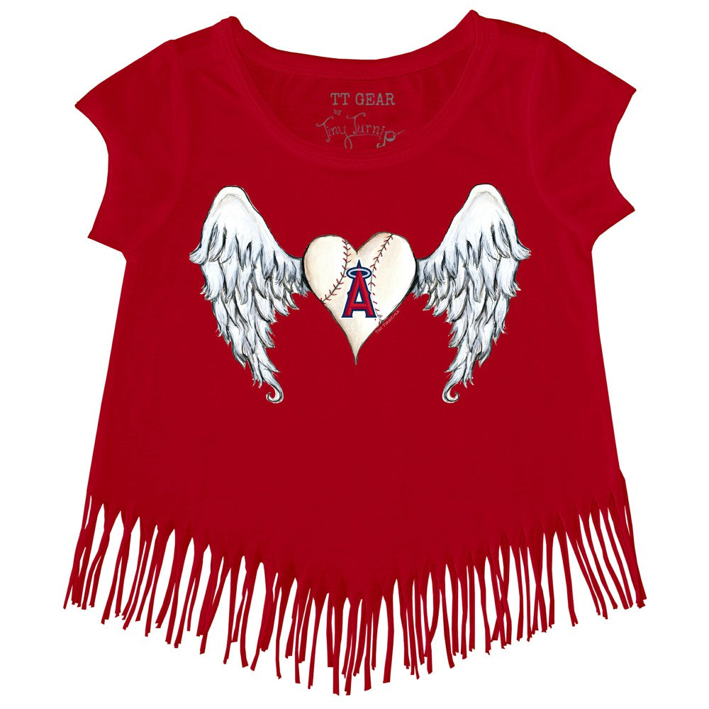 MLB Los Angeles Angels Tiny Turnip Girls Youth Angel Wings Fringe T-Shirt
