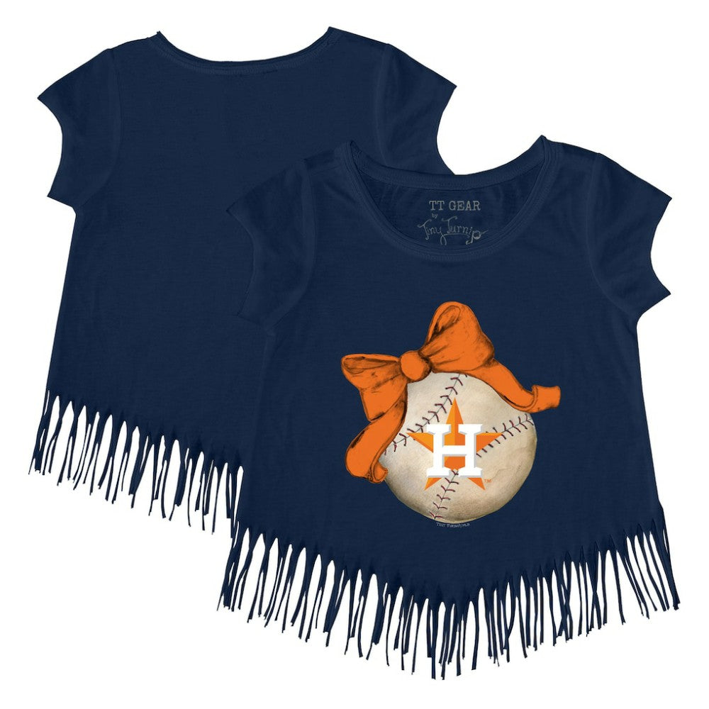 MLB Houston Astros Tiny Turnip Girls Youth Baseball Bow Fringe T-Shirt