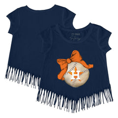 MLB Houston Astros Tiny Turnip Girls Youth Baseball Bow Fringe T-Shirt