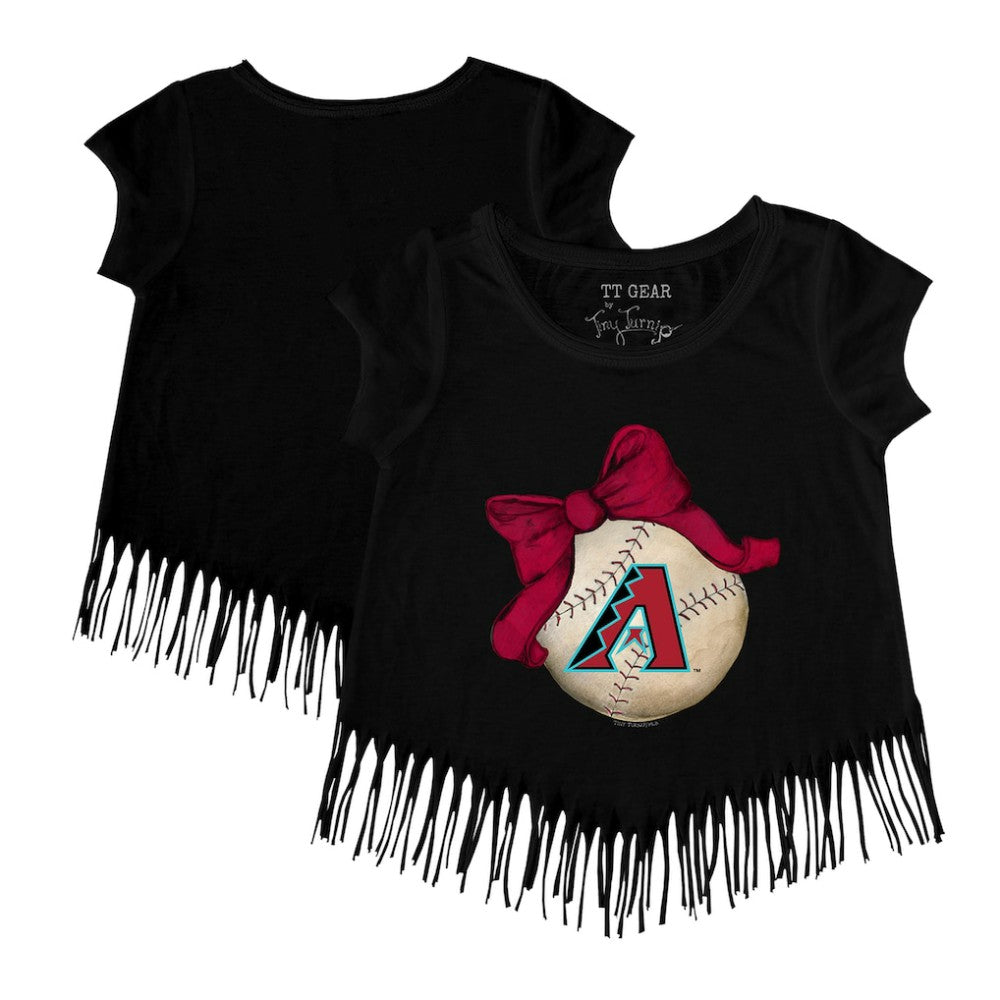 MLB Arizona Diamondbacks Tiny Turnip Girls Youth Baseball Bow Fringe T-Shirt
