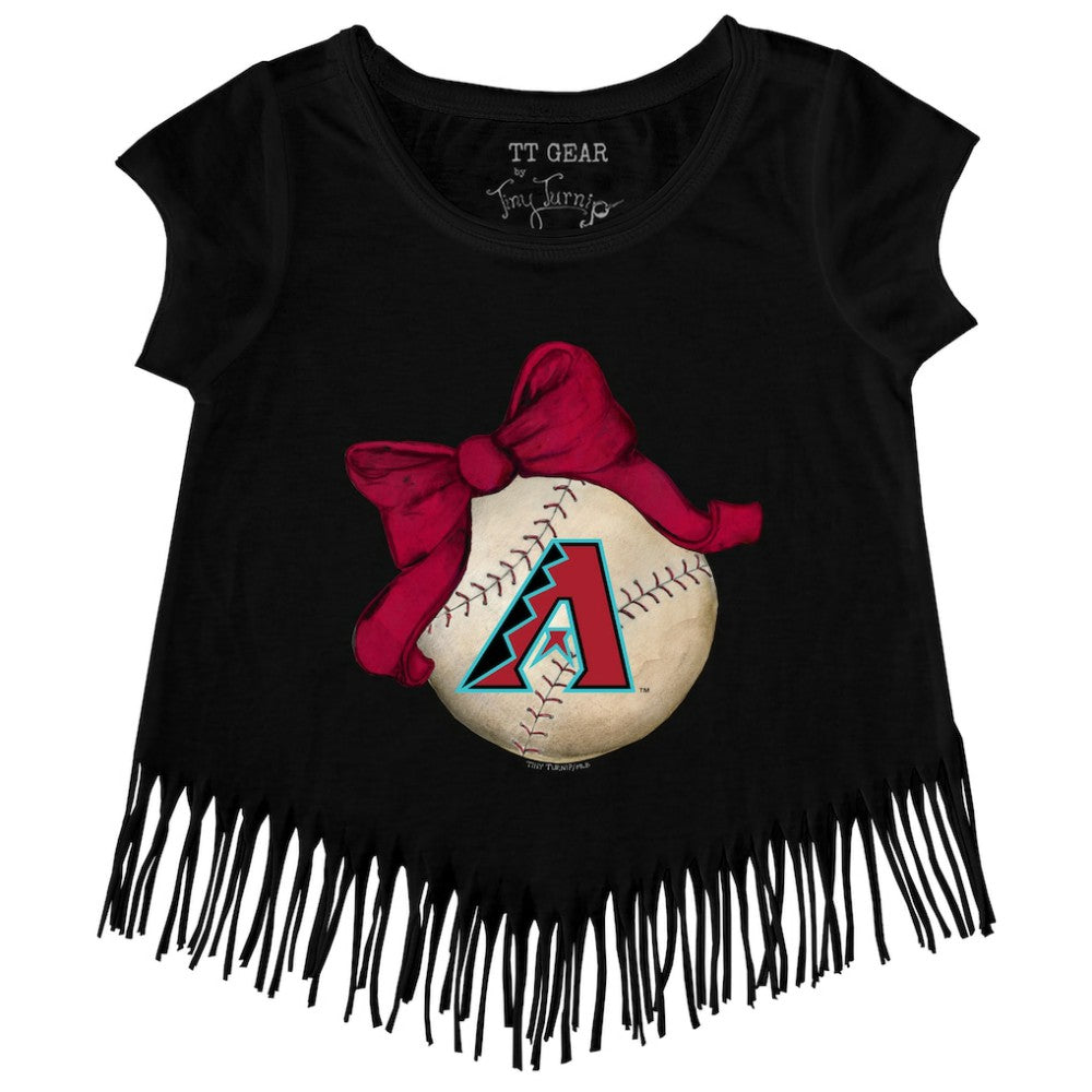 MLB Arizona Diamondbacks Tiny Turnip Girls Youth Baseball Bow Fringe T-Shirt