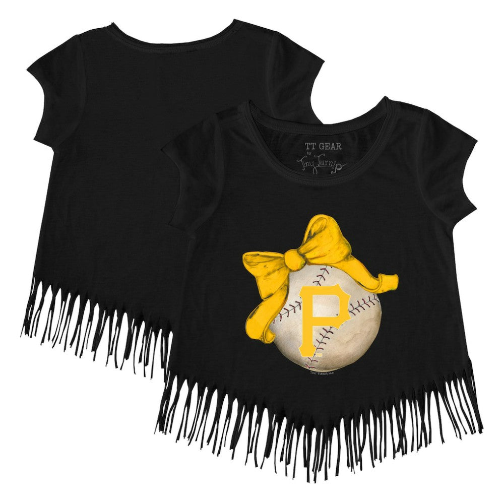 MLB Pittsburgh Pirates Tiny Turnip Girls Youth Baseball Bow Fringe T-Shirt