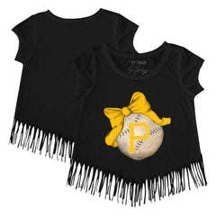 MLB Pittsburgh Pirates Tiny Turnip Girls Youth Baseball Bow Fringe T-Shirt
