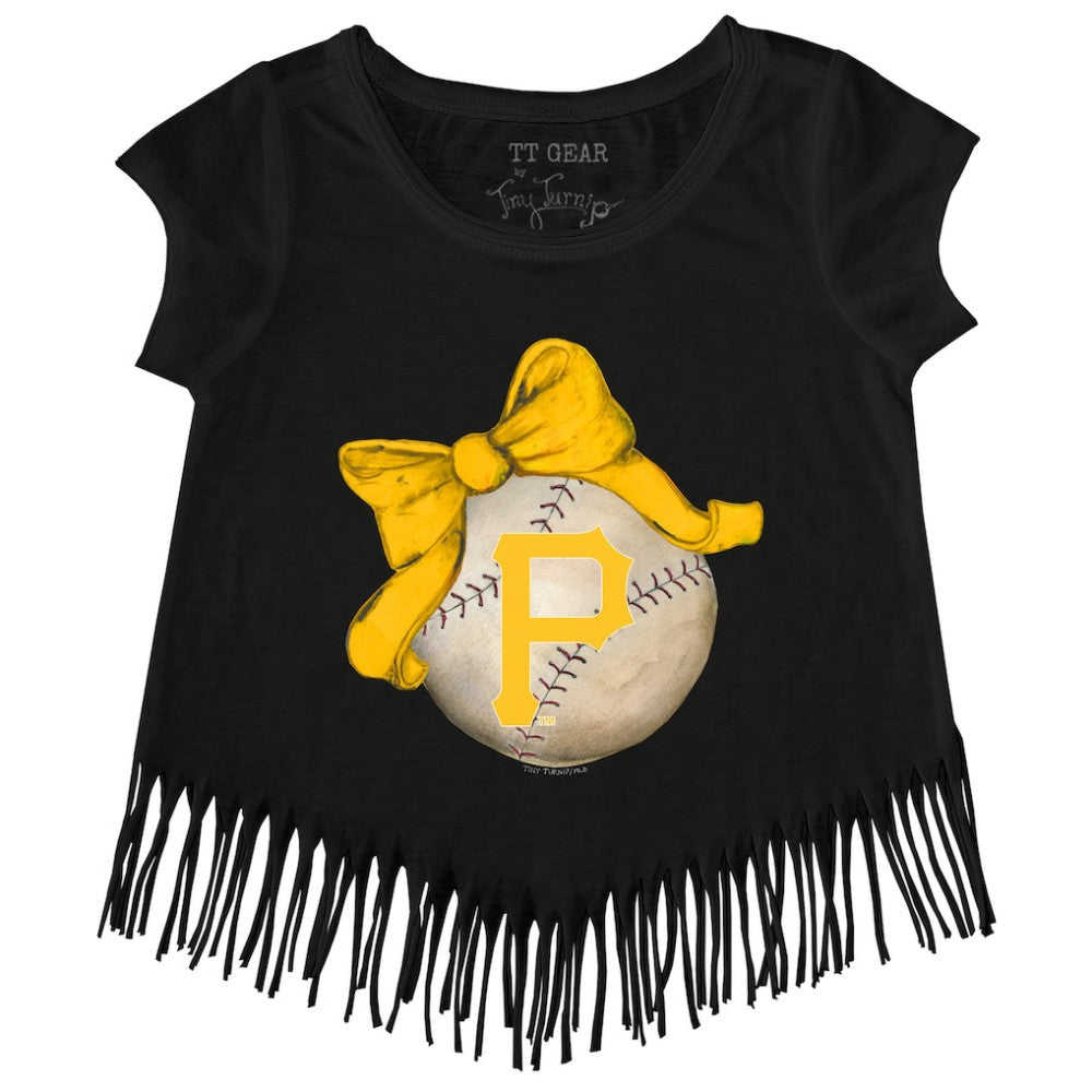 MLB Pittsburgh Pirates Tiny Turnip Girls Youth Baseball Bow Fringe T-Shirt