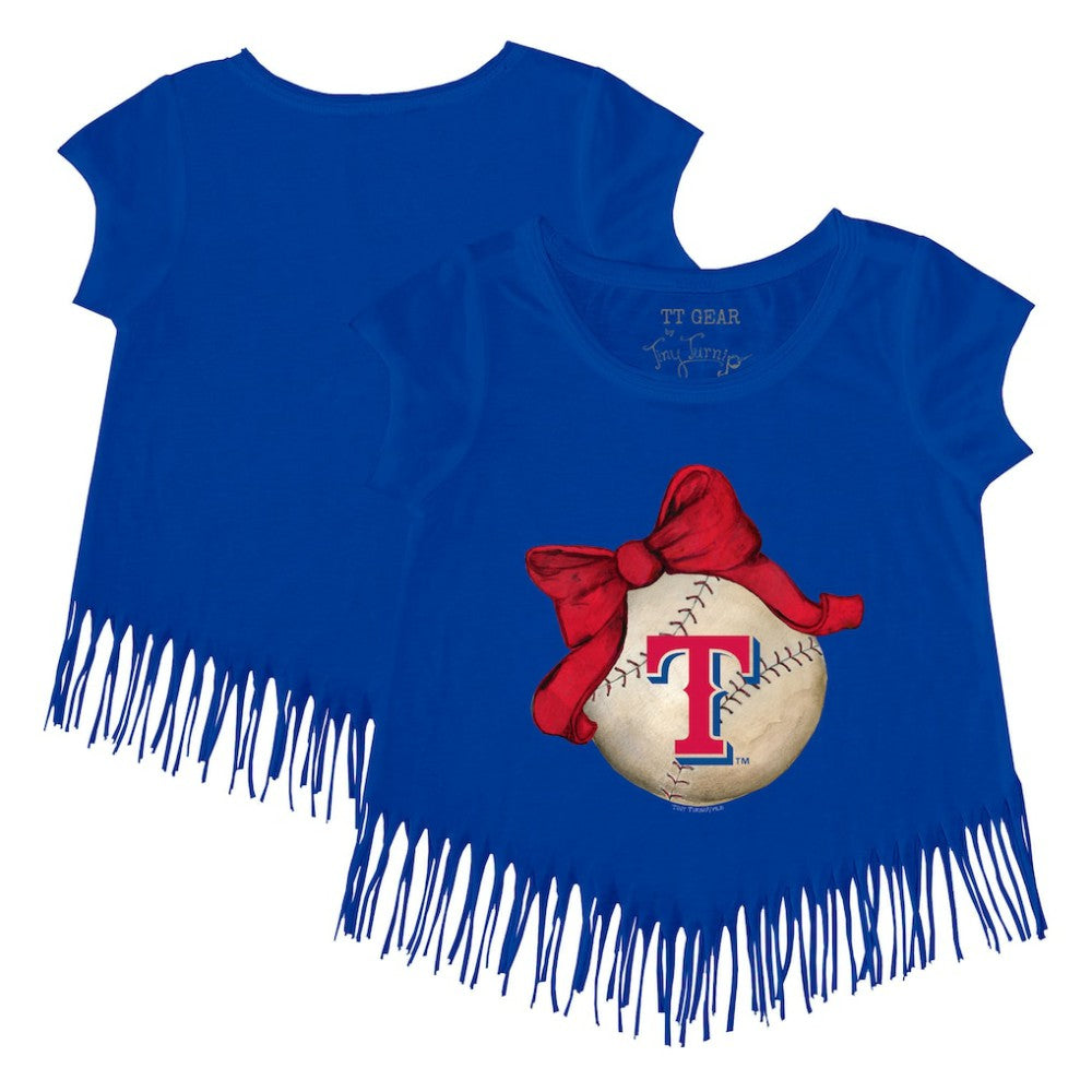 MLB Texas Rangers Tiny Turnip Girls Youth Baseball Bow Fringe T-Shirt