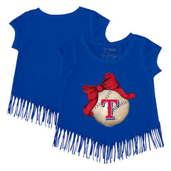 MLB Texas Rangers Tiny Turnip Girls Youth Baseball Bow Fringe T-Shirt