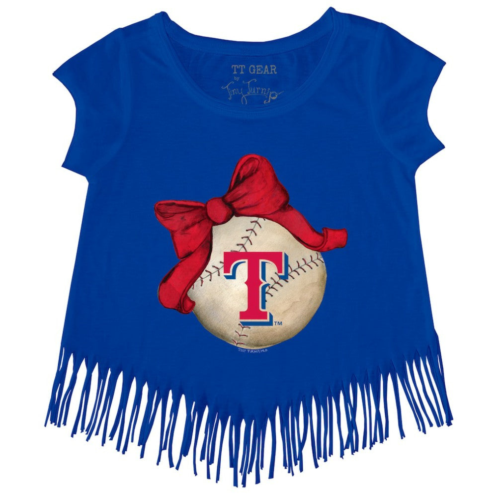 MLB Texas Rangers Tiny Turnip Girls Youth Baseball Bow Fringe T-Shirt