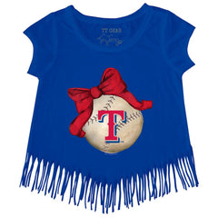 MLB Texas Rangers Tiny Turnip Girls Youth Baseball Bow Fringe T-Shirt