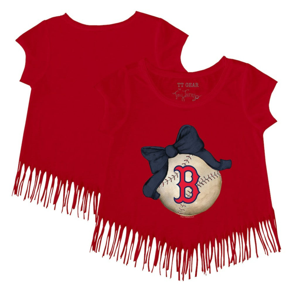 MLB Boston Red Sox Tiny Turnip Girls Youth Baseball Bow Fringe T-Shirt