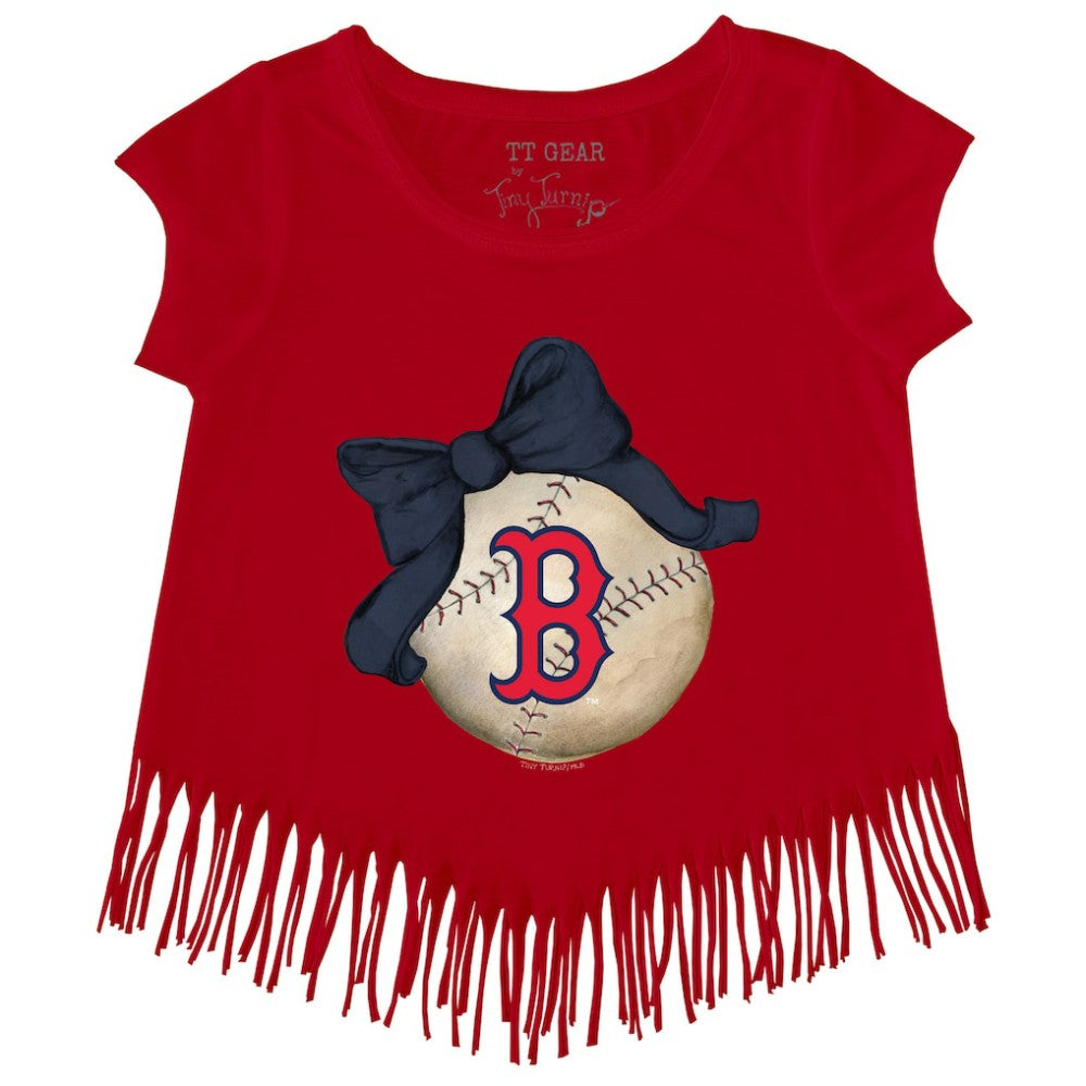 MLB Boston Red Sox Tiny Turnip Girls Youth Baseball Bow Fringe T-Shirt