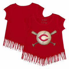 MLB Cincinnati Reds Tiny Turnip Girls Youth Baseball Cross Bats Fringe T-Shirt