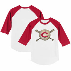 MLB Cincinnati Reds Tiny Turnip Youth Baseball Cross Bats 3/4-Sleeve Raglan T-Shirt