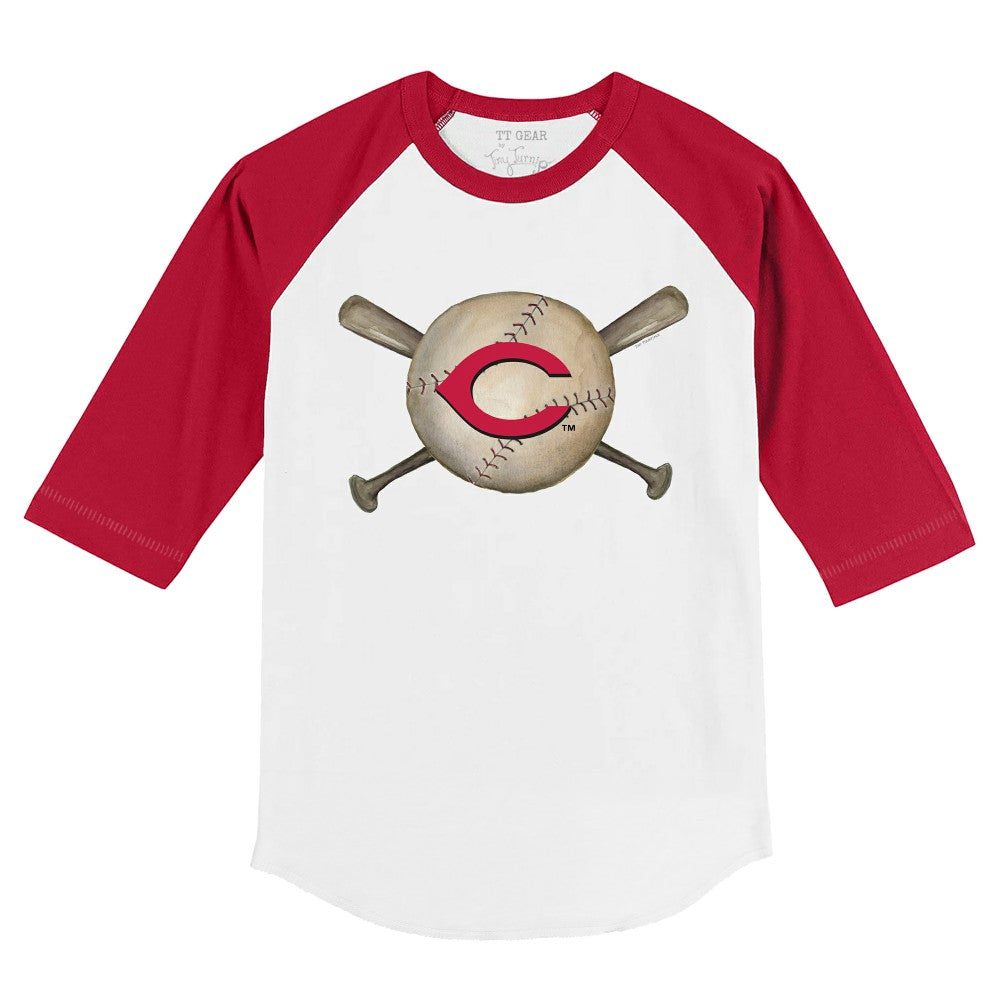 MLB Cincinnati Reds Tiny Turnip Youth Baseball Cross Bats 3/4-Sleeve Raglan T-Shirt