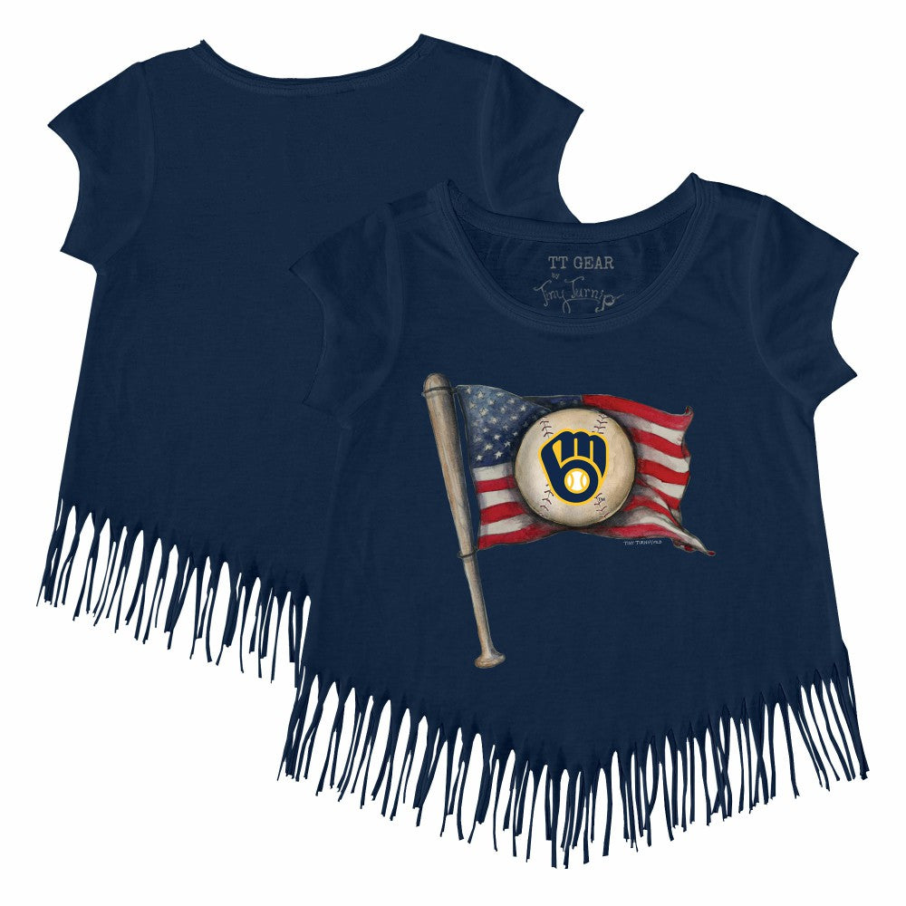 MLB Milwaukee Brewers Tiny Turnip Girls Youth Baseball Flag Fringe T-Shirt