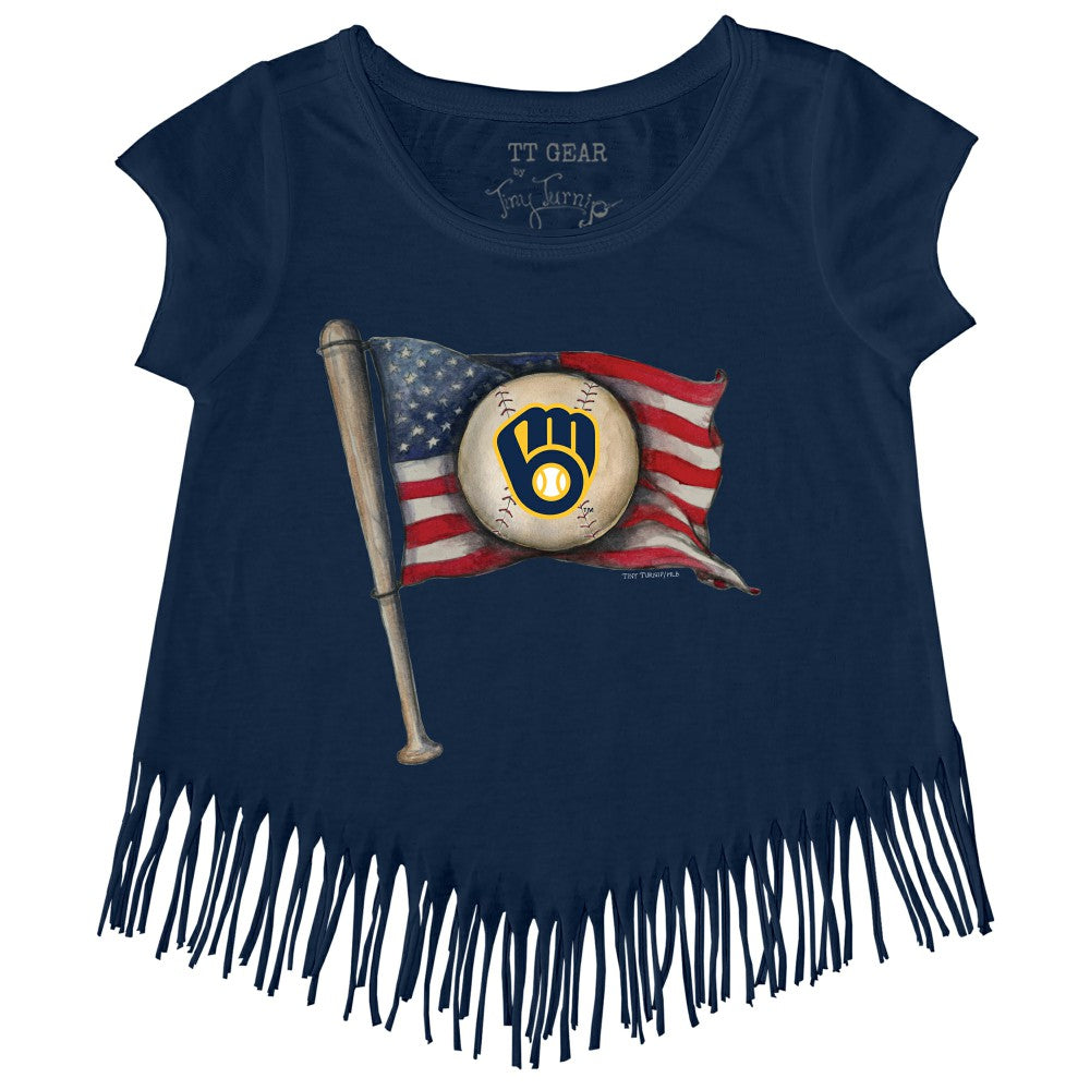 MLB Milwaukee Brewers Tiny Turnip Girls Youth Baseball Flag Fringe T-Shirt
