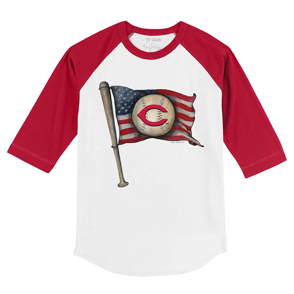 MLB Cincinnati Reds Tiny Turnip Youth Baseball Flag 3/4-Sleeve Raglan T-Shirt