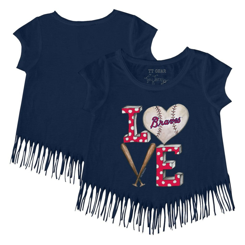 MLB Atlanta Braves Tiny Turnip Girls Youth Baseball Love Fringe T-Shirt