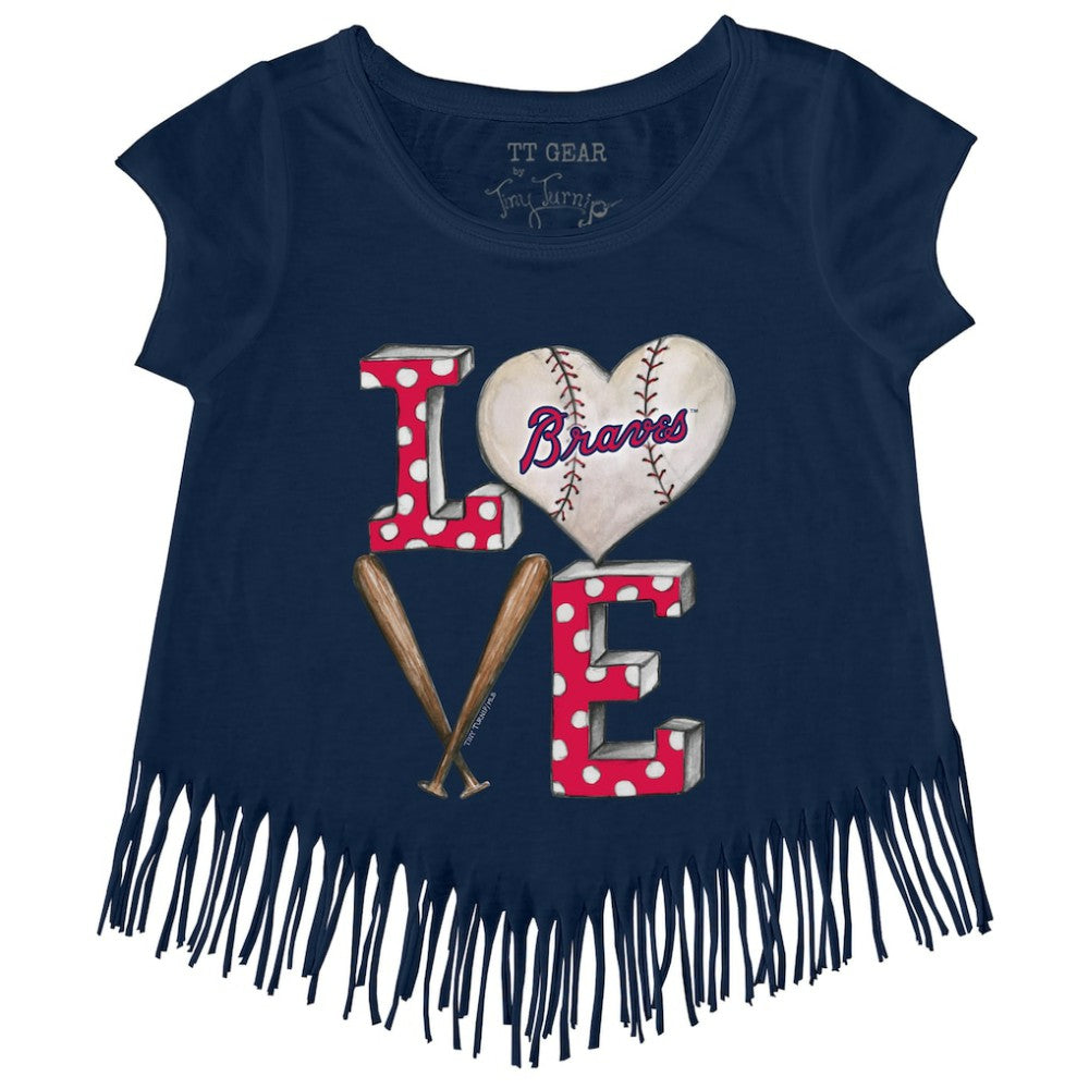 MLB Atlanta Braves Tiny Turnip Girls Youth Baseball Love Fringe T-Shirt