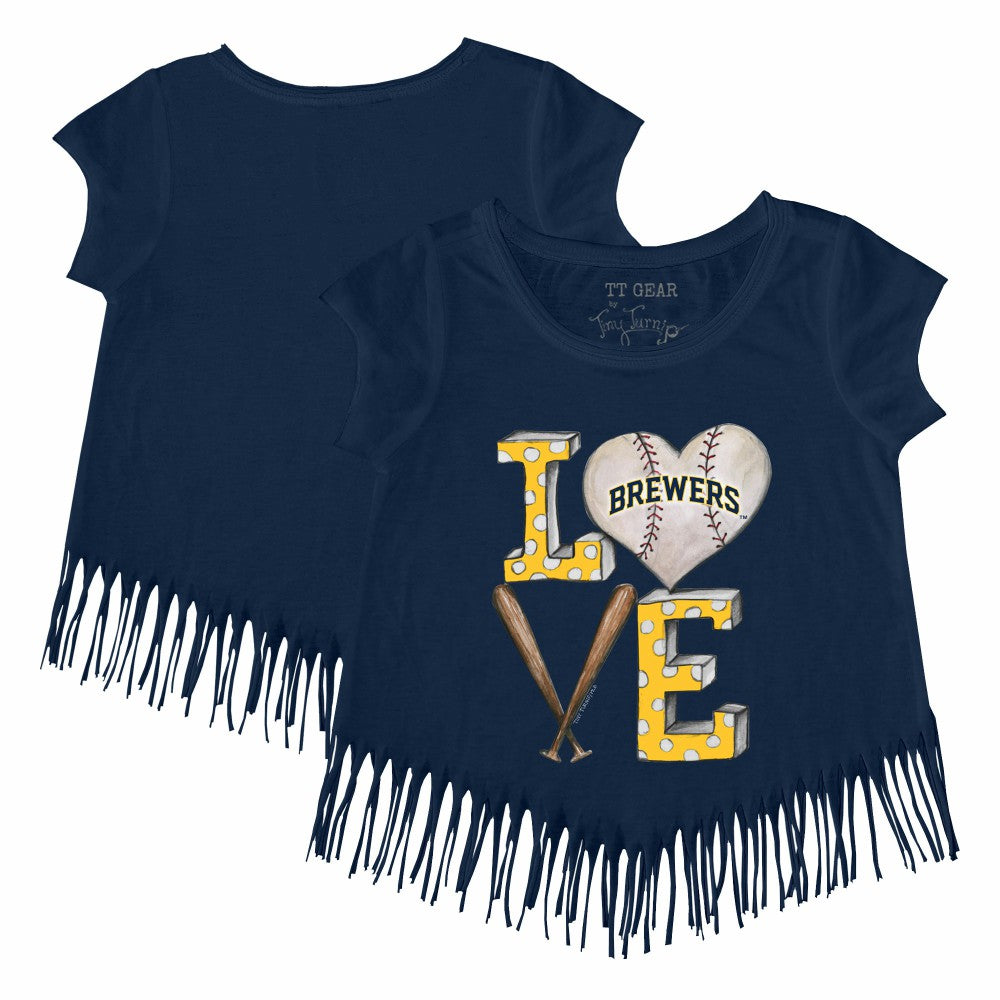 MLB Milwaukee Brewers Tiny Turnip Girls Youth Baseball Love Fringe T-Shirt