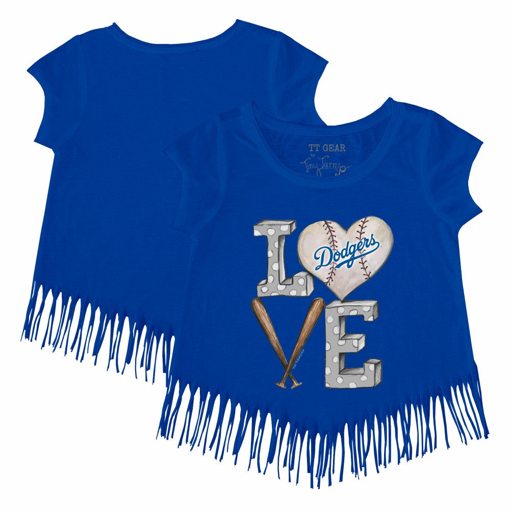 MLB Los Angeles Dodgers Tiny Turnip Girls Youth Baseball Love Fringe T-Shirt