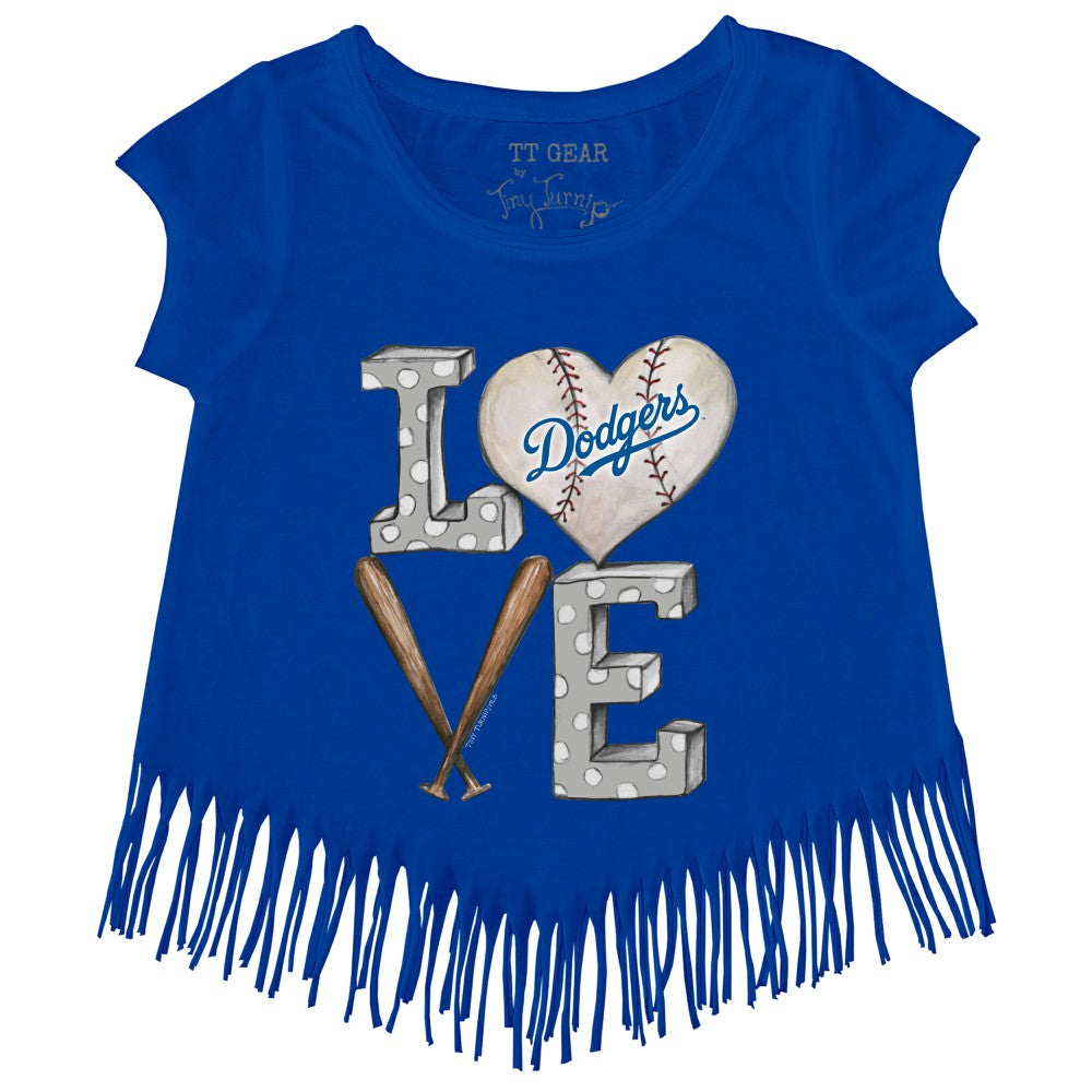 MLB Los Angeles Dodgers Tiny Turnip Girls Youth Baseball Love Fringe T-Shirt