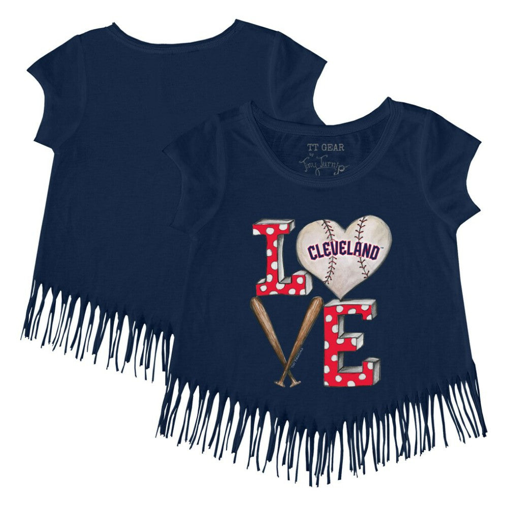 MLB Cleveland Guardians Tiny Turnip Girls Youth Baseball Love Fringe T-Shirt