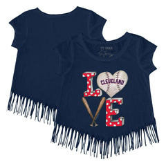 MLB Cleveland Guardians Tiny Turnip Girls Youth Baseball Love Fringe T-Shirt