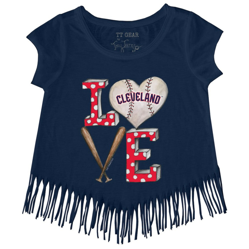 MLB Cleveland Guardians Tiny Turnip Girls Youth Baseball Love Fringe T-Shirt