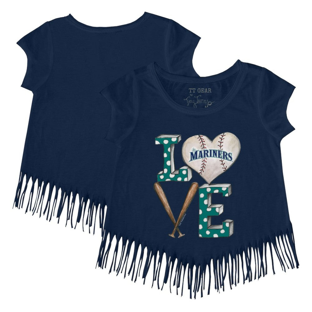 MLB Seattle Mariners Tiny Turnip Girls Youth Baseball Love Fringe T-Shirt