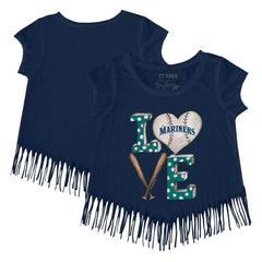 MLB Seattle Mariners Tiny Turnip Girls Youth Baseball Love Fringe T-Shirt