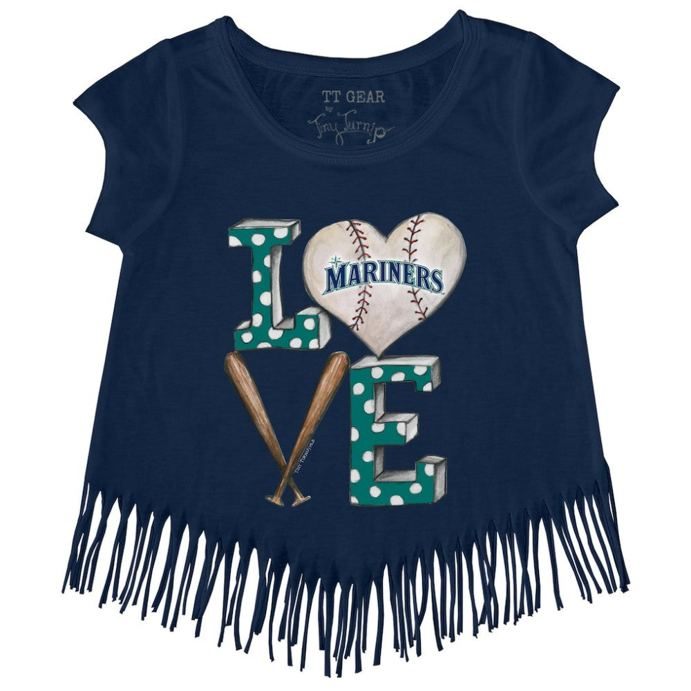 MLB Seattle Mariners Tiny Turnip Girls Youth Baseball Love Fringe T-Shirt
