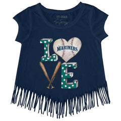 MLB Seattle Mariners Tiny Turnip Girls Youth Baseball Love Fringe T-Shirt