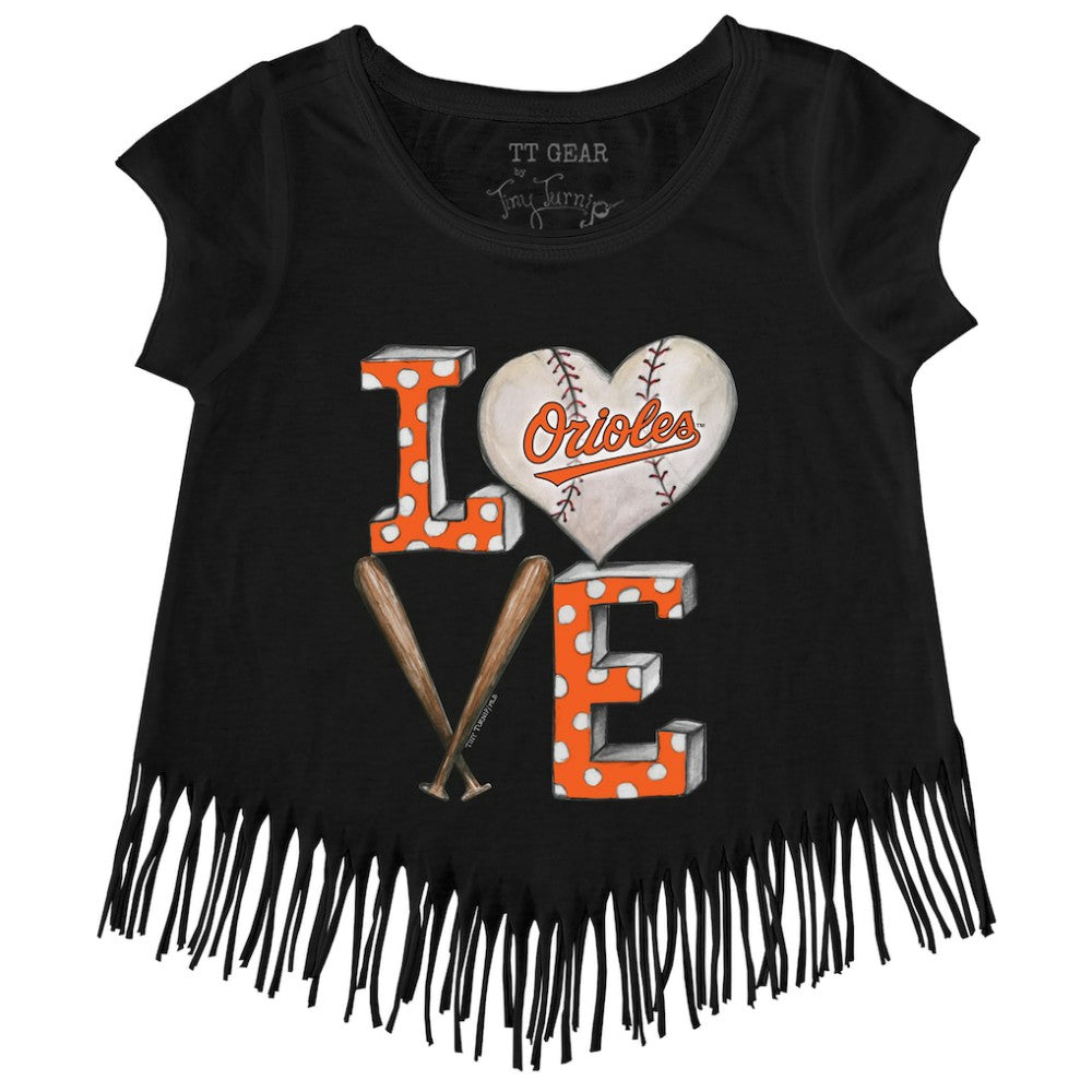 MLB Baltimore Orioles Tiny Turnip Girls Youth Baseball Love Fringe T-Shirt