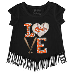 MLB Baltimore Orioles Tiny Turnip Girls Youth Baseball Love Fringe T-Shirt