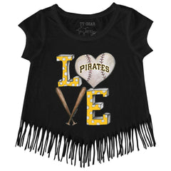 MLB Pittsburgh Pirates Tiny Turnip Girls Youth Baseball Love Fringe T-Shirt