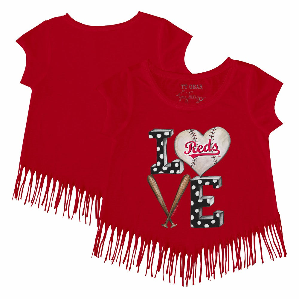 MLB Cincinnati Reds Tiny Turnip Girls Youth Baseball Love Fringe T-Shirt